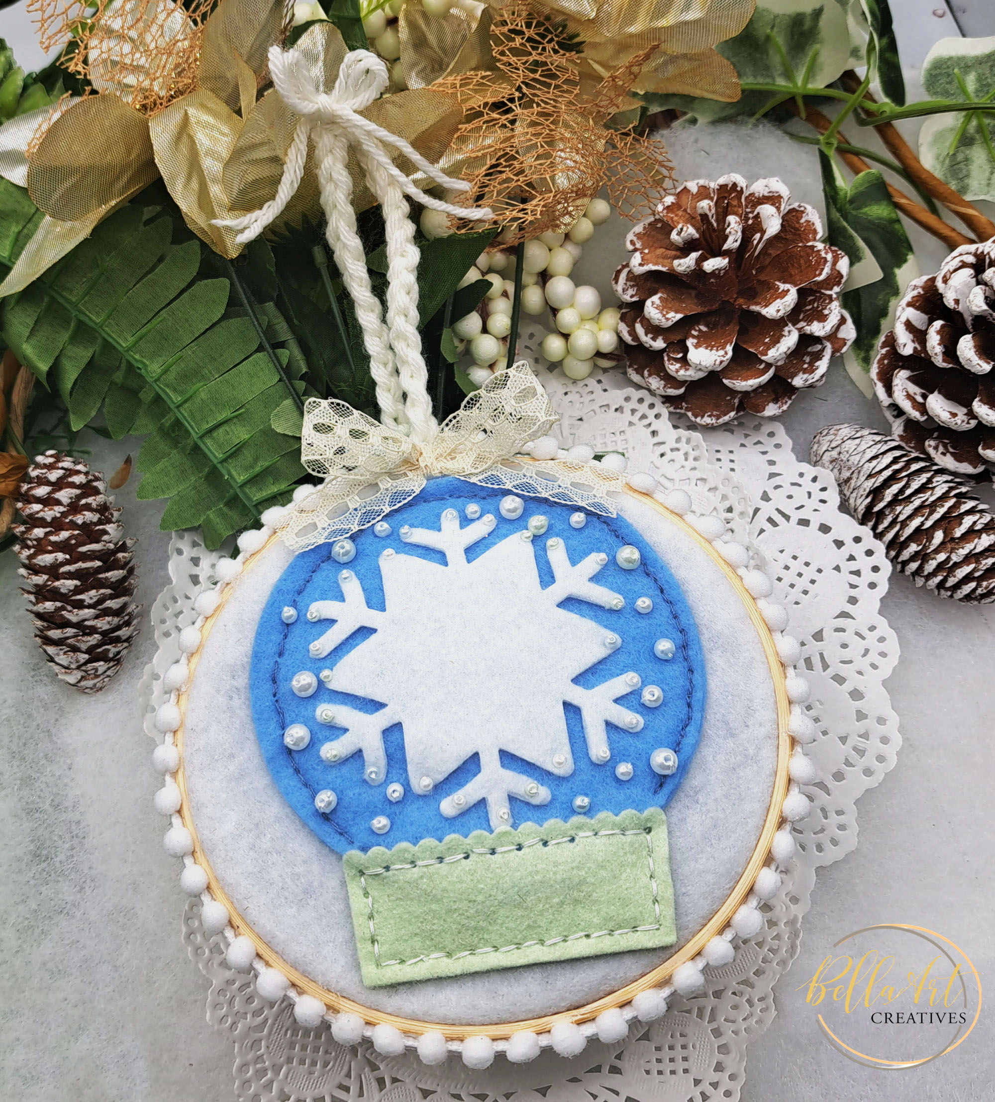Felt Stitching Ornament on Embroidery Hoop for the First Time