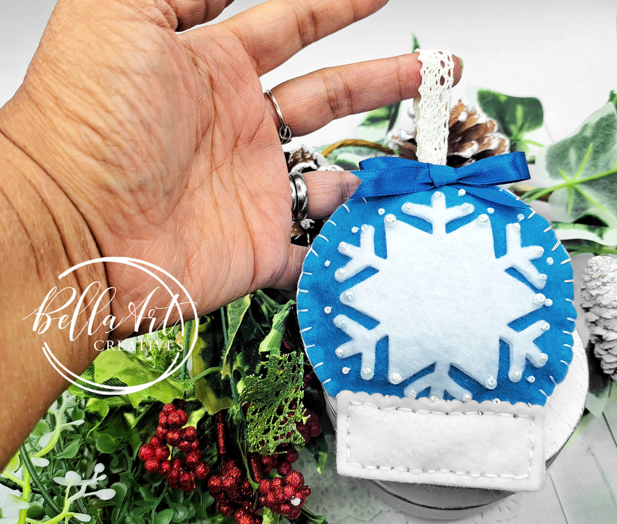 Snow Globe Stitched Felt Ornament made with Regular Dies