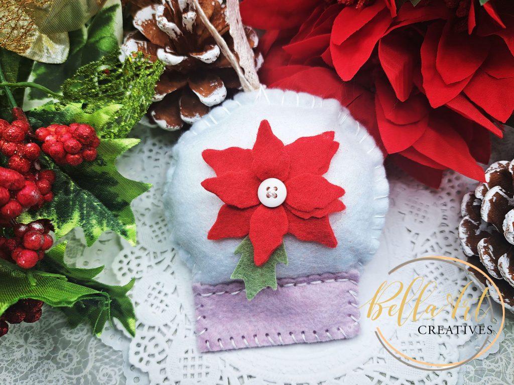 Another Stitched Snow Globe Ornament with Pretty Felt Poinsietta Flowers