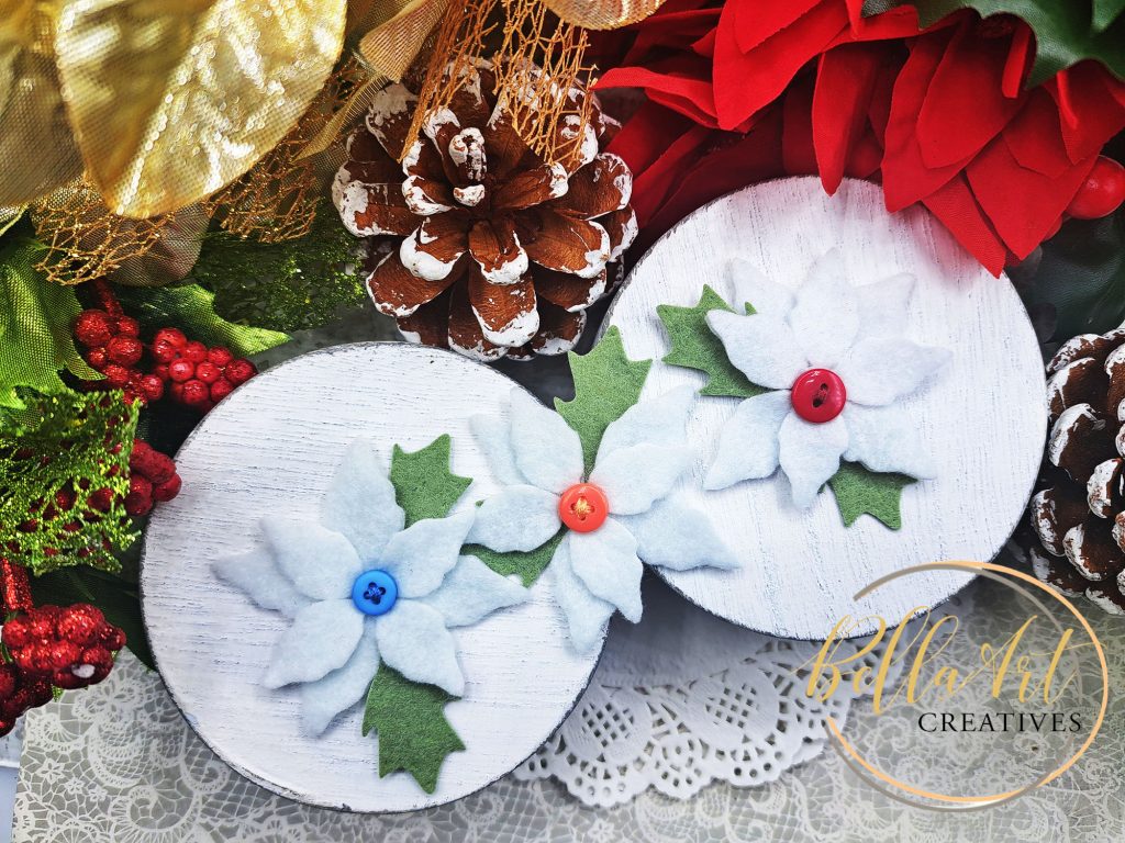 Another Stitched Snow Globe Ornament with Pretty Felt Poinsietta Flowers